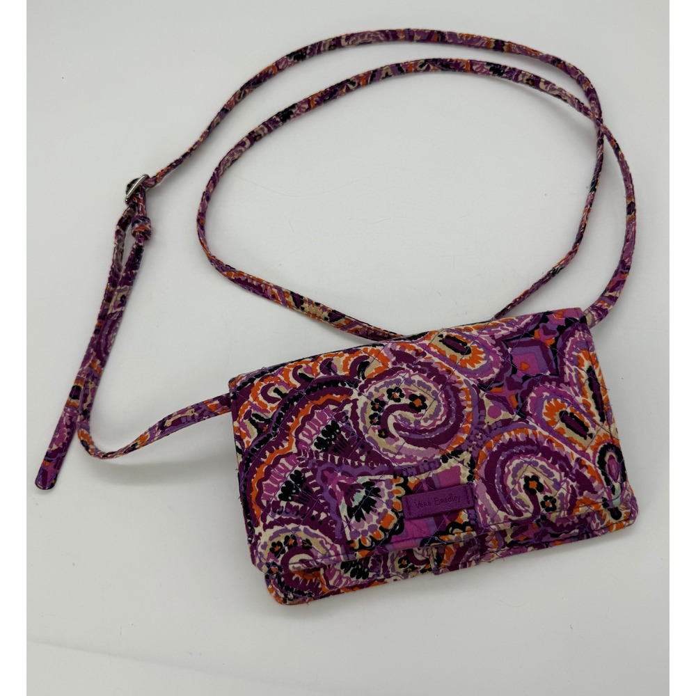 Vera Bradley Purple Paisley Quilted Cotton RFID Crossbody Wallet Bag Small